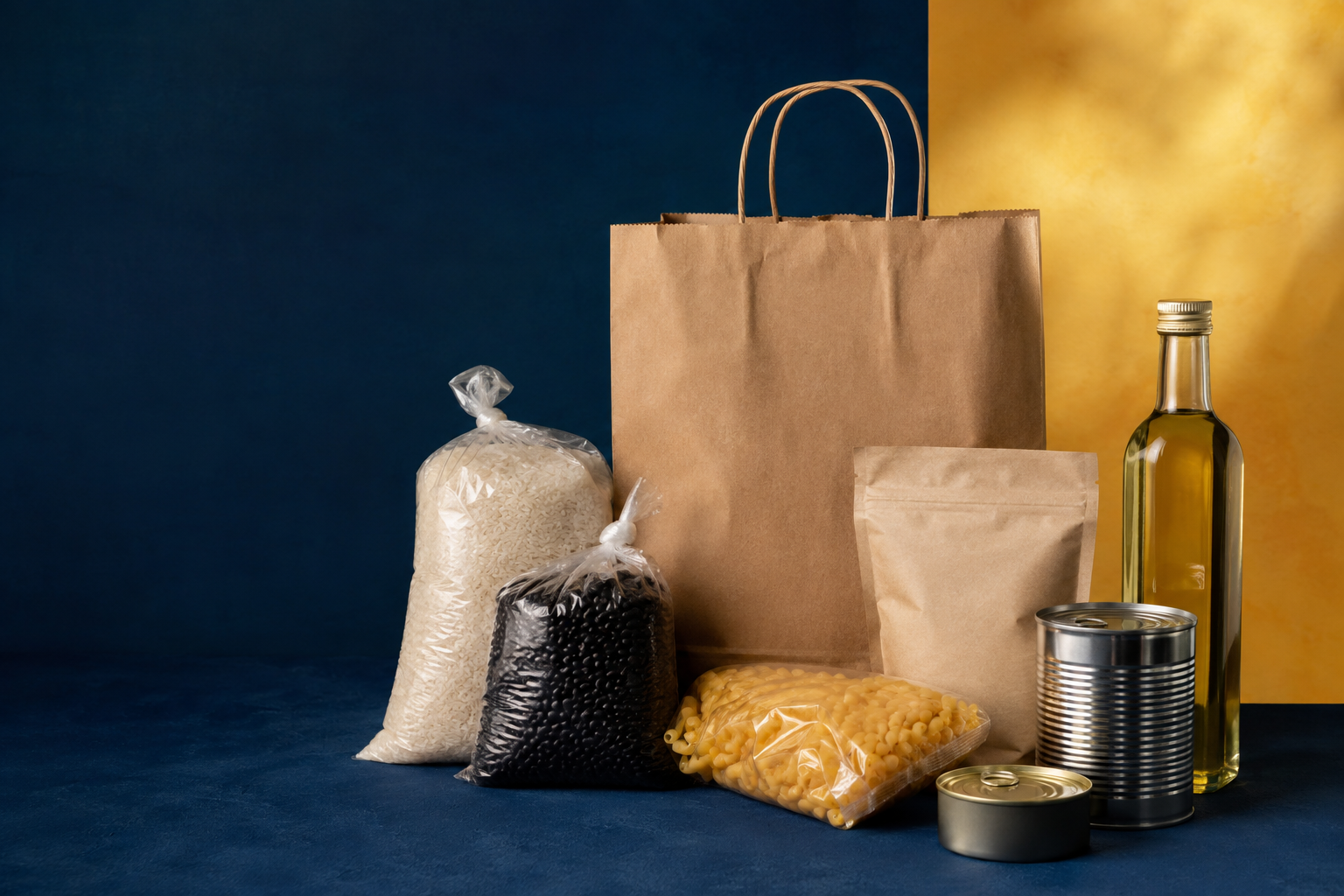 Composición ilustrativa de abarrotes y productos de despensa